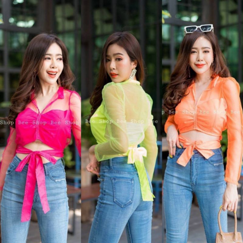 เสื้อซีทรูแขนยาวสีสดใส