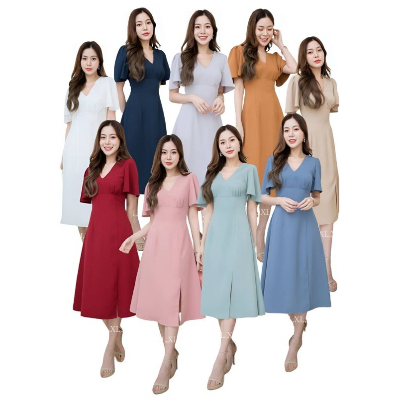 D337 ชุดเดรสแต่งแขน ใส่ได้หลายโอกาสผ้าทวิส