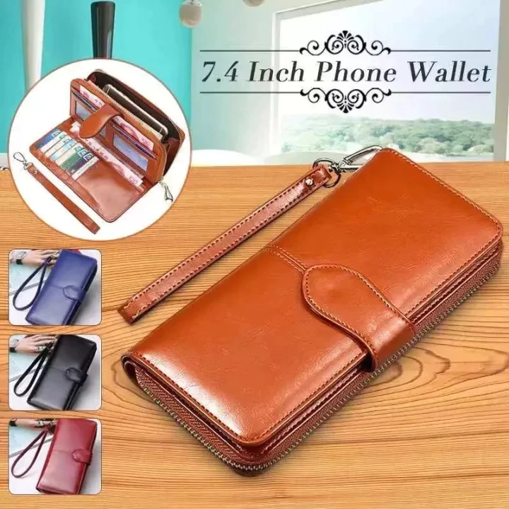(พร้อมส่ง) Korea กระเป๋าสตางค์ใบยาว กระเป๋าสตางค์ใบยาวทําจากหนังแว็กซ์วินเทจกระเป๋าเงินผู้หญิงความจุขนาดใหญ่หนังนุ่