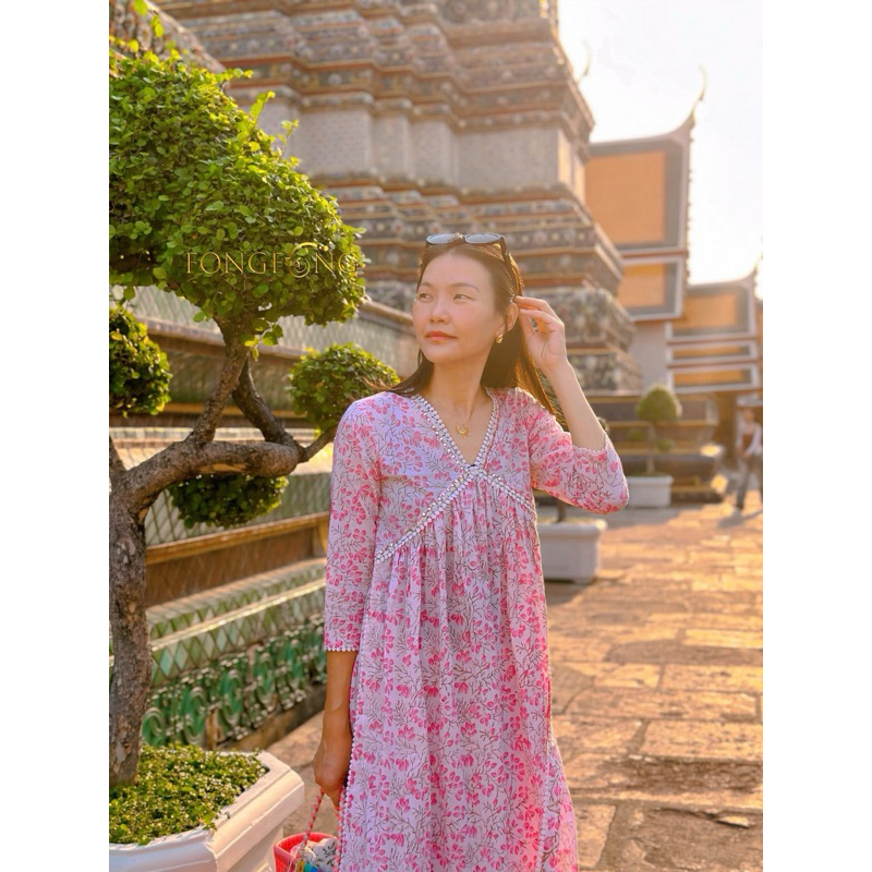 มี #พลัสไซส์ ชุดอินเดียพร้อมผ้าคลุม HAND BLOCK PRINT Pure Cotton Kurti with Trousers