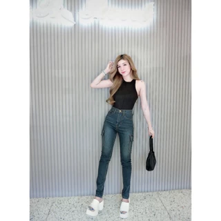 Cc jeans 087 S-5XL กางเกงยีนส์ ยืด ทรงขาเดฟ คาร์โก้ สียีนส์สนิม