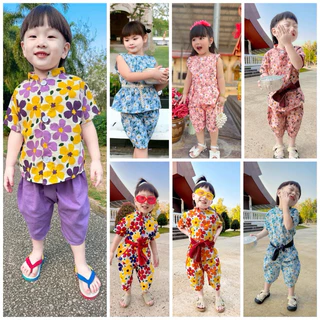 พร้อมส่ง ชุดเด็กลายดอก ชุดสงกรานต์เด็ก ชุดลายดอกเด็กผู้หญิง ชุดลายดอกเด็กผู้ชาย
