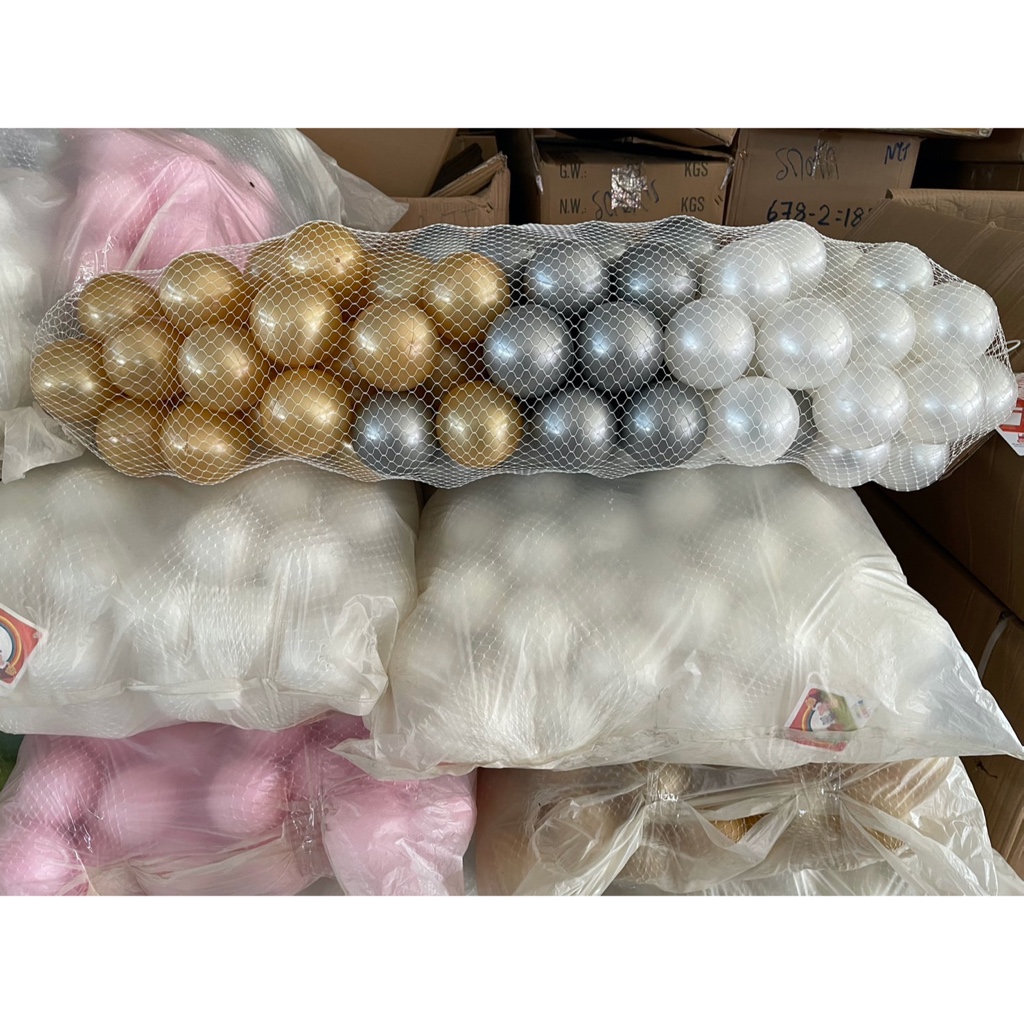 WD-666 ลูกบอลสี 100 ลูก บอลสีมุขเด็กพลาสติกคุณภาพ บอลถุงตาข่าย ปลีกถุงละ