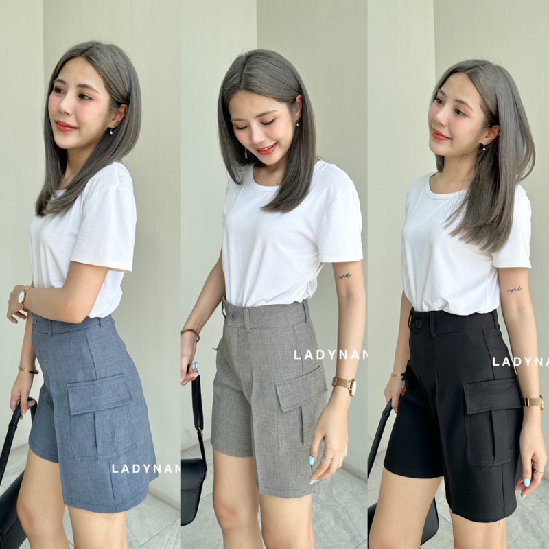 กางเกงขาสั้นคาร์โก้เอวสูงผ้าสโนว์🍑