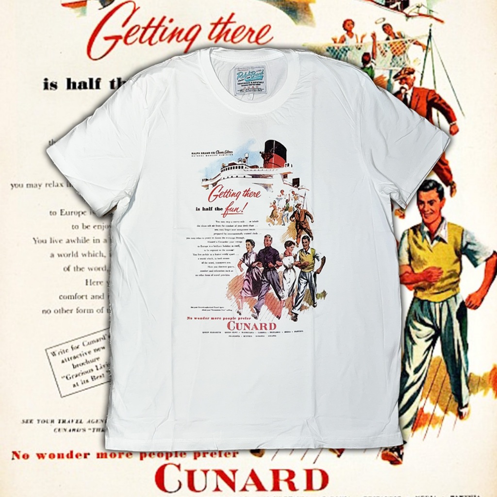 (พร้อมส่ง) Ralph Brand เสื้อยืดผู้ชาย ผ้าฟอก สีขาว นุ่ม สบาย Cotton100% ฟอก ลาย Cunard