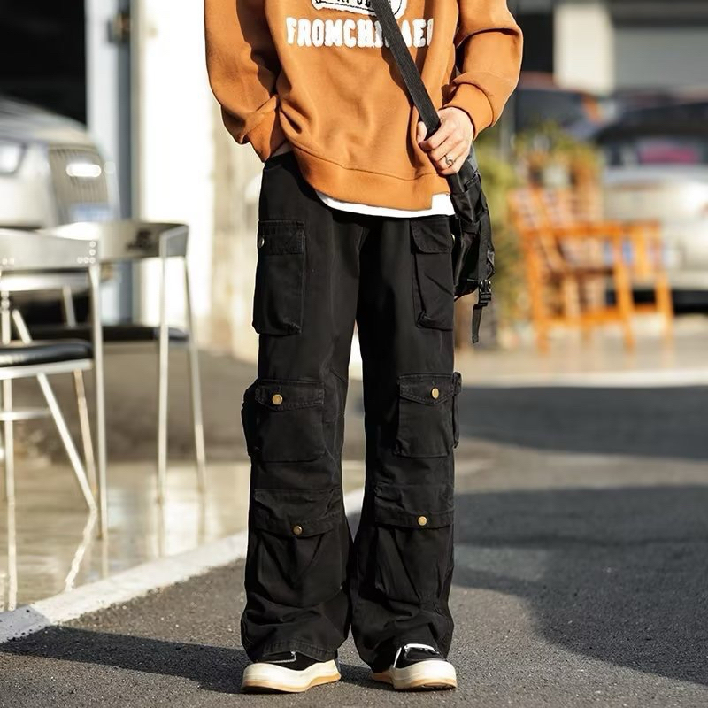 กางเกงทรงกระบอกผู้ชาย multi pocket pants กางเกงคาโก้