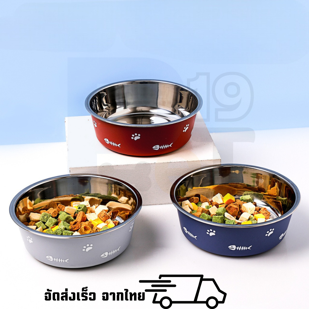 Pet19 ชามอาหารสุนัข กันลื่น สแตนเลสหนา ชามสุนัข แมว ทำความสะอาดง่าย