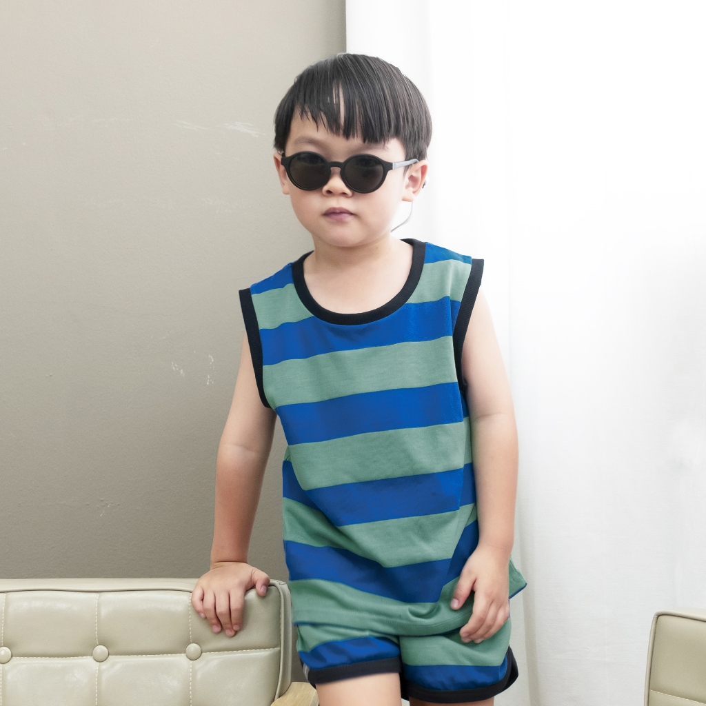 QueenCows Kids เสื้อกล้าม Brett Striped Jersey Vest (Green)