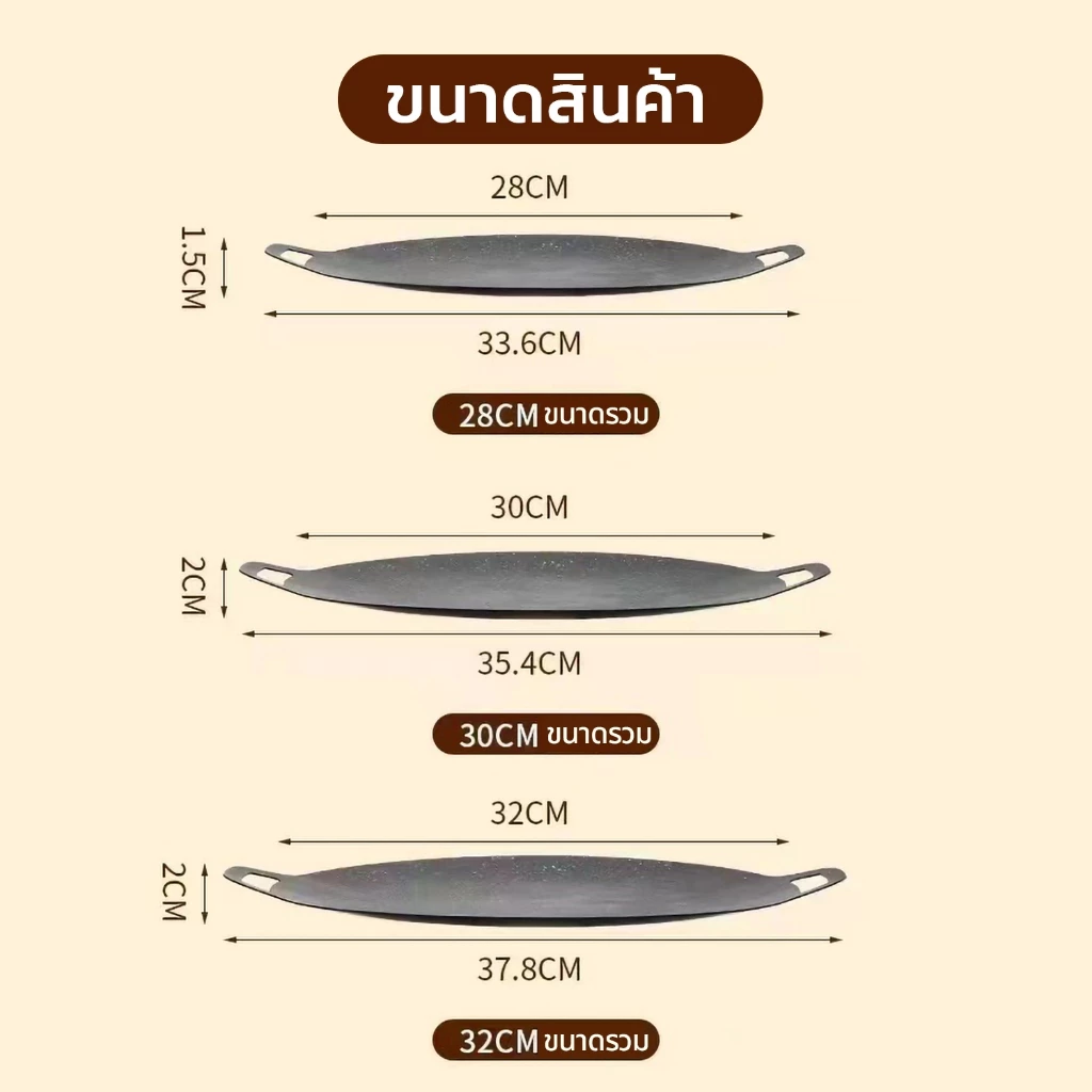 ถาดปิ้งย่างเคลือบกันติด ทรงแบน 28/30/32/34/36/38/42CM thumbnail 5