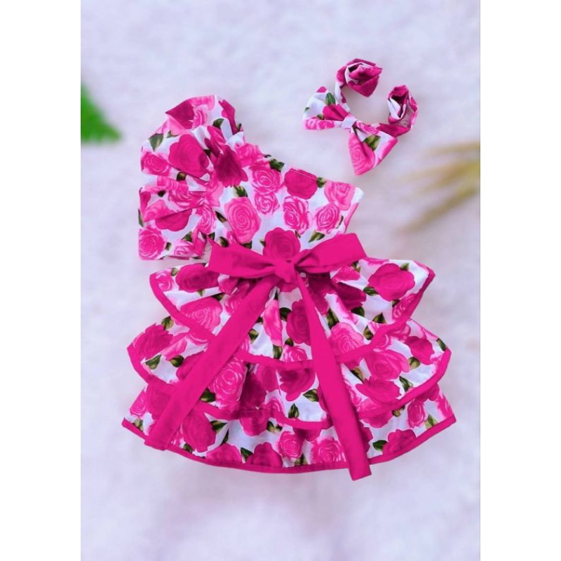 ชุดทองกวาว ดอกไม้ เซ็ท 4 ชิ้น ชมพู แดง ม่วงแบะแบบเดรส3ชั้น - รูปที่ 5