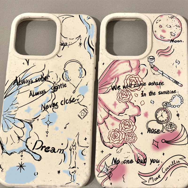 เคสโทรศัพท์ TPU ที่ย่อยสลายได้ทางชีวภาพสำหรับ iPhone 13 12 14 11 15 Pro Max XR X Plus SE MINI XS 6 7 8 G ลายผีเสื้อ