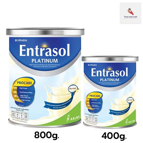 ENTRASOL PLATINUM 400g. และขนาด800g. กลิ่นวานิลลา ไบโอฟาร์ม เอนทราซอล เครื่องดื่มโปรตีนสูง ชนิดผงชงดื่ [29186 / 27777]