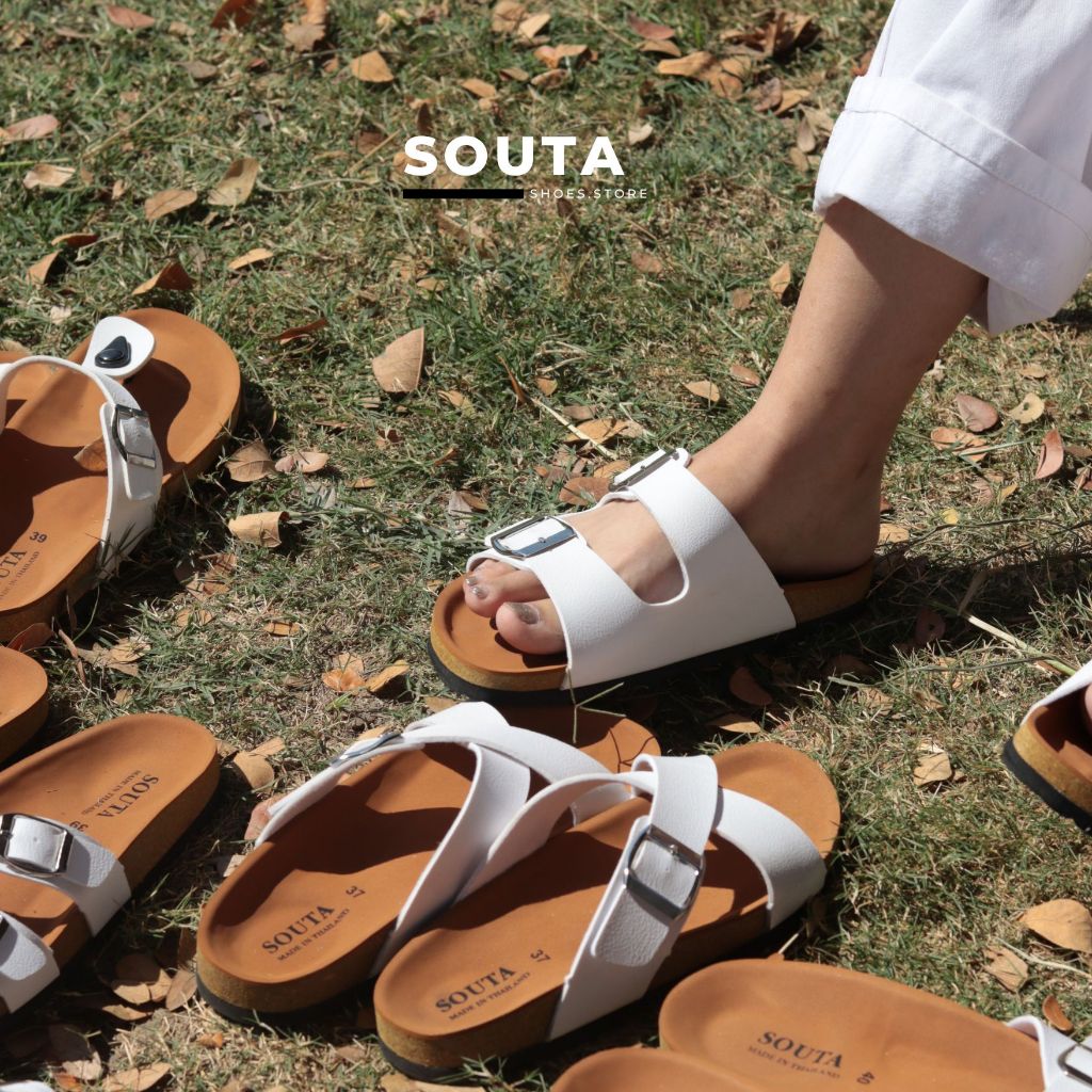⛄️Souta รองเท้าแตะสไตล์วินเทจ รวมรุ่นสายขาวพื้นน้ำตาล ไบเก้น⛅️ >> *ลด1ไซส์*
