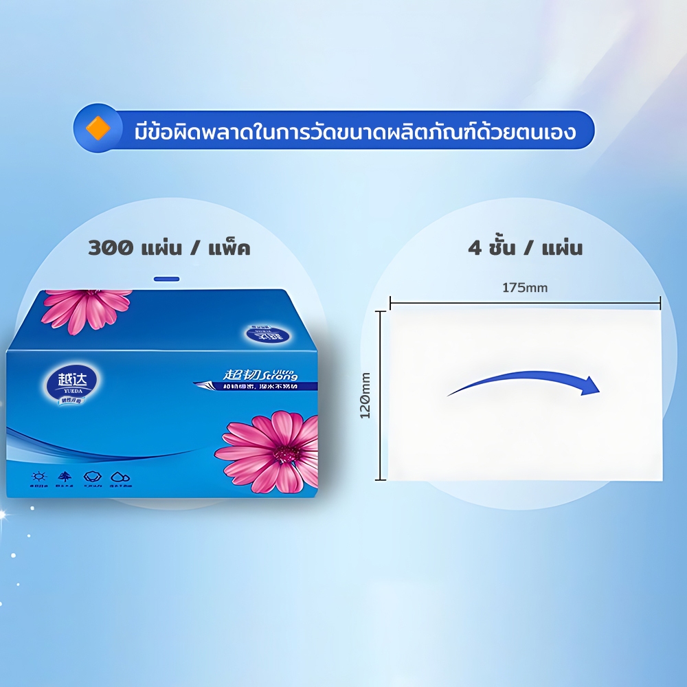FM66 กระดาษทิชชู่ หนา 4 ชั้น 300 แผ่น ทิชชู่แบบดึง เหนียว แข็งแรง แบบพกพา กระดาษเช็ดมือ(1ห่อ) ราคา ถูกที่สุด ดีลบีเคเค แกลเลอรีภาพที่ 5
