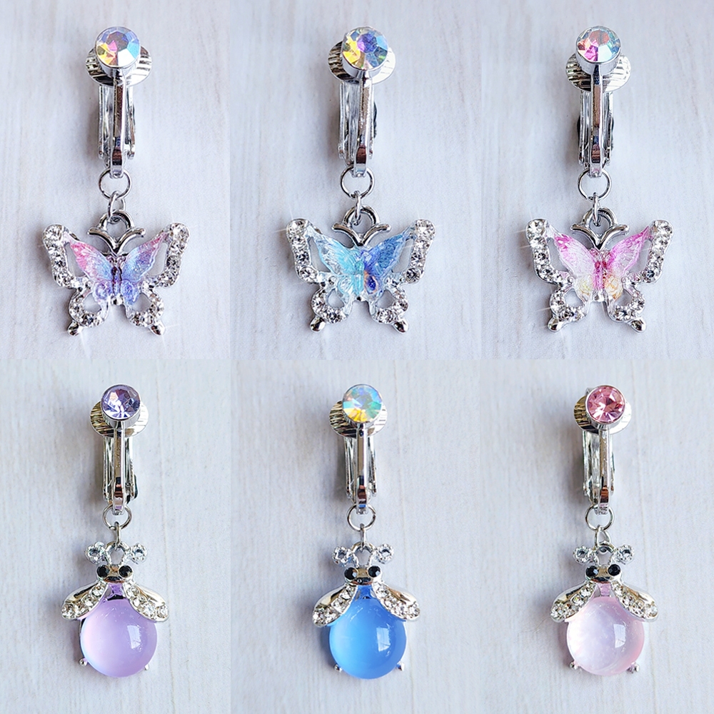 จิวสะดือหนีบสแตนเลส จิวสะดือแบบไม่ต้องเจาะ จิวสะดือผีเสื้อ JN224