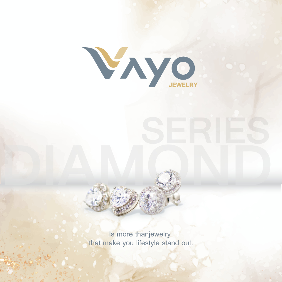 ต่างหู เพชรชู เงินแท้ 92.5% ชุบทองคำขาว  ทรงกลม ทรงหัวใจ  Vayo Jewerly