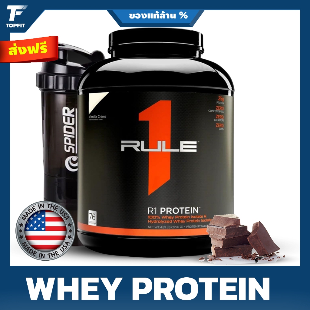 Rule 1 R1 Whey Protein Isolate Chocolate Fudge - 5  lbs Powder - 25g Whey Isolate & Hydrolysate + 6g