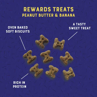 YORA Rewards Baked Dog Treats Peanut Butter Banana 100g โยรา รีวอร์ดส ขนมบิสกิตโปรตีนแมลงสำหรับสุนัข