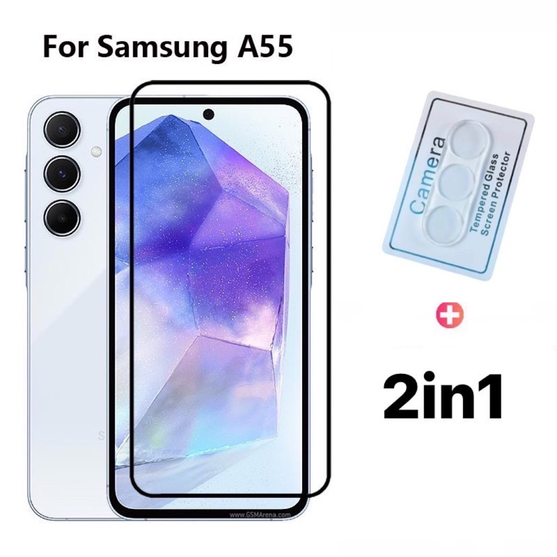 🇹🇭2in1 ฟิล์ม Samsung A55 5G/ A35 5G/A25 5G/ A15 5G/ฟิล์มเลนส์กล้อง + ฟิล์มกระจกเต็มจอขอบดำ ฟิล์มกันก