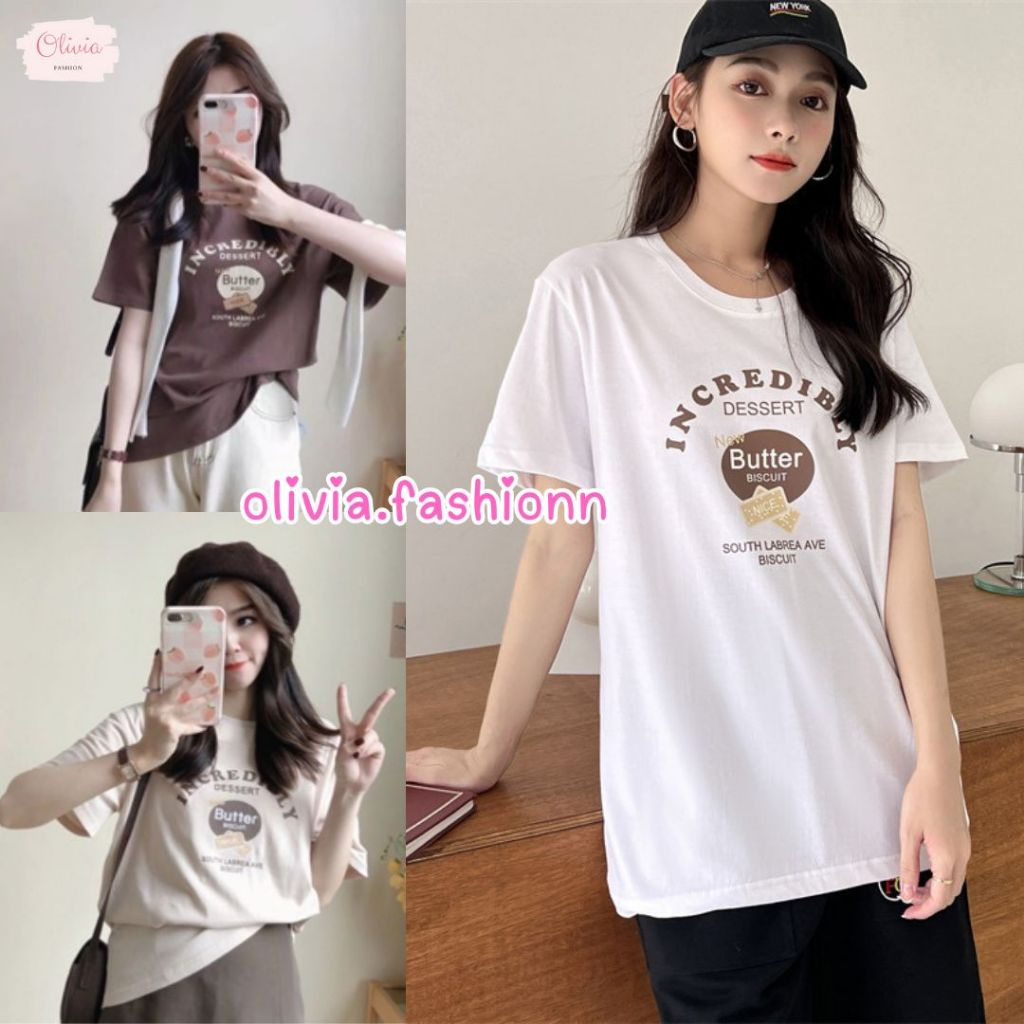 ์ืื์NEW เสื้อยืด สกรีนลาย ขนมบิสกิต สีเอิร์ธโทน ผ้านิ่มยืด ฟรีไซส์ใส่สบาย #A28