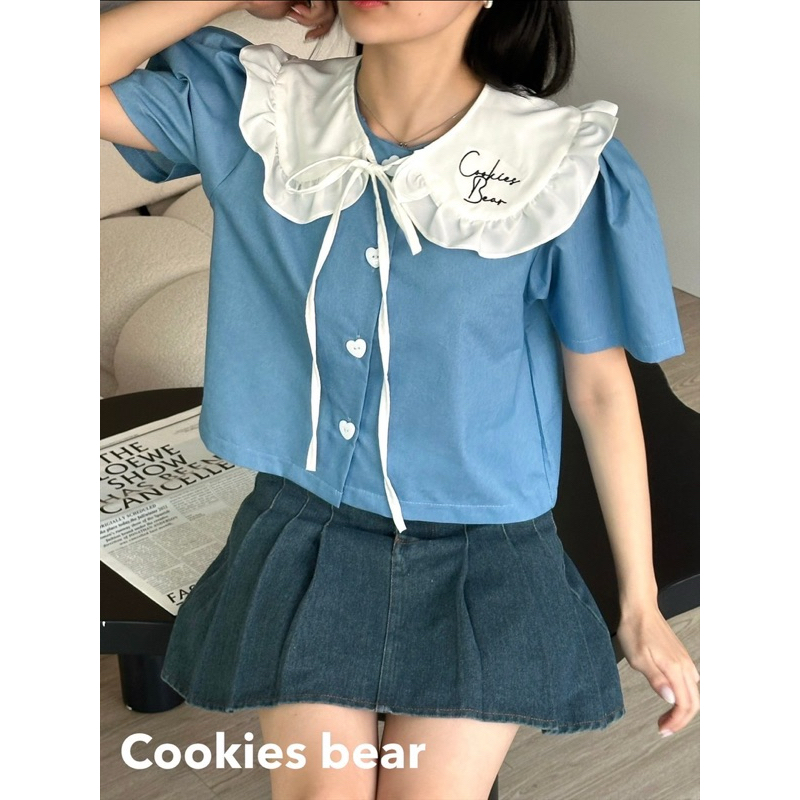 ⭐️มีริบบิ้น 🌷 เสื้อเชิ้ตคอบัวระบาย งานแยก2ชิ้น ปกผูกโบว์ถอดได้ / A7// COOK-ยีนส์แยกปก
