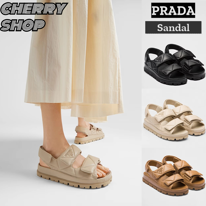 🍒ปราด้า Prada Sheepskin Sandals💯 รองเท้าแตะผู้หญิง Women's Sandals🍒