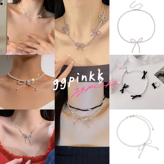 พร้อมส่ง🎀สร้อยไข่มุกตรงกลางโบว์ ดีไซน์เพชร น่ารักมาก