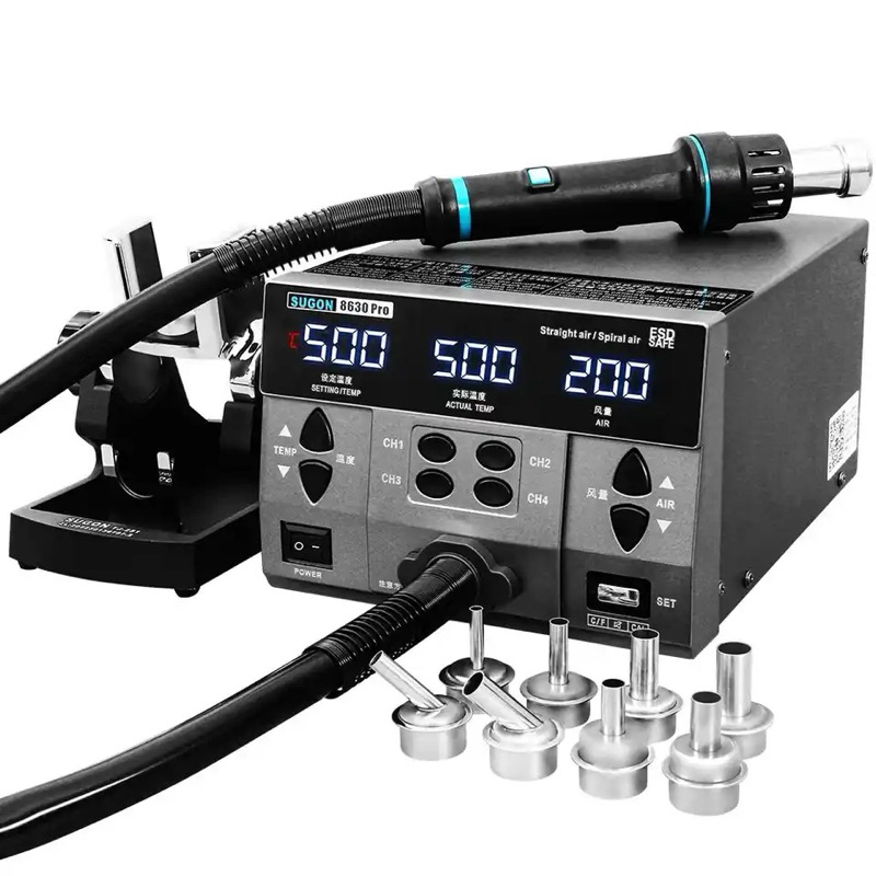 SUGON 8630 PRO ปืนลมร้อน 1300W ซ่อมโทรศัพท์มือถือเครื่องมืออุปกรณ์ชิปเมนบอร์ด BGA สถานีบัดกรีลมร้อน