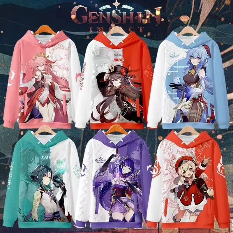 Anime Genshin Impact Raiden Shogun Ball เสื้อกันหนาวเสื้อฮู้ดคอสเพลย์พิมพ์ลาย