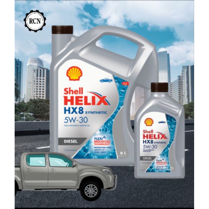น้ำมันเครื่อง Shell Helix Diesel HX8 5W-30 สังเคราะห์แท้ 100% 6+1ลิตร