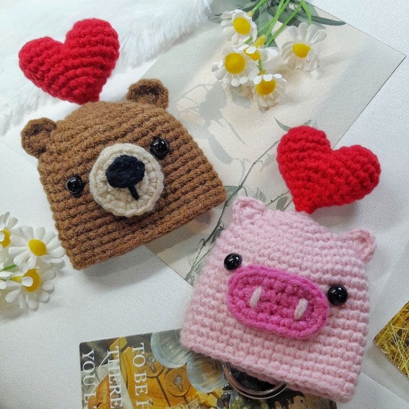Key Cover 🐻&🐷 ที่ครอบกุญแจไหมพรม ลายหมี & หมู