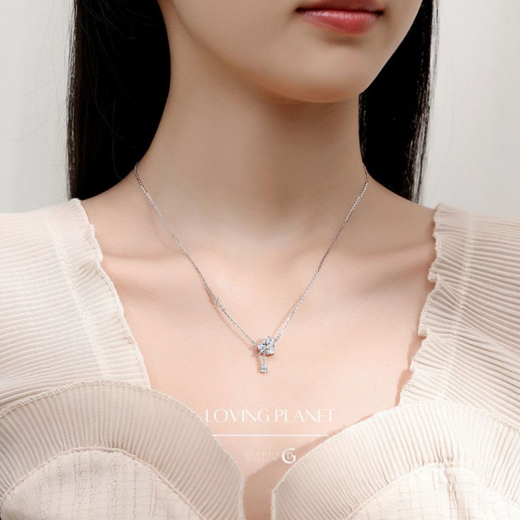 GLAMOR สร้อยคอเพชร Loving Planet สร้อยคอเงินแท้ จี้เพชร สไตล์เกาหลี สร้อยคอแฟชั่น สร้อยคอสวยๆ