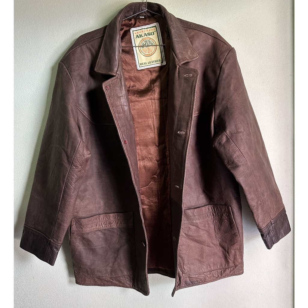 Vintage AKASO Real Leather  Brown Coat Jacket