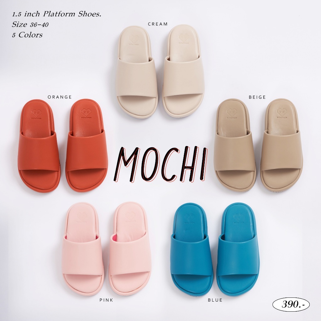 (พร้อม ส่ง)รองเท้าพื้นนุ่มเสริมฟองน้ำ"MOJI"สีพื้นแมทชุดง่าย