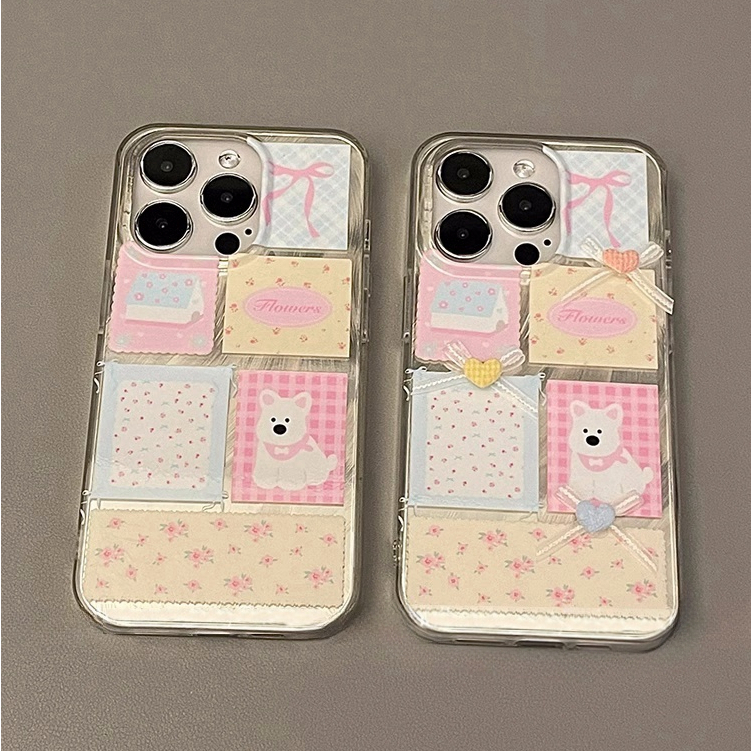 จัดส่ง24ชม iPhone 15 14 13 12 11 Pro max case for เคสไอโฟน15 บางเบาพกพาง่าย เรียบง่าย น่ารัก การ์ตูน ลูกสุนัข โบว case