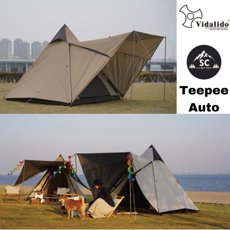 Vidalido Teepee Auto Tent Size L (ไม่มีเสากลาง) เต็นท์กางอัตโนมัติ ขนาดใหญ่ 3-4 คน กางง่ายเพียง 5 นาที🎉