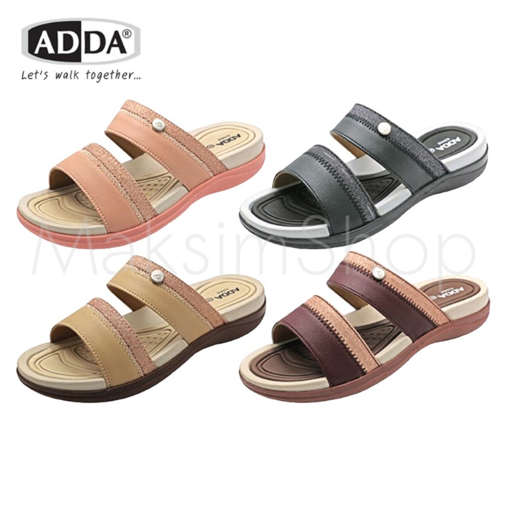 ADDA 62M08 รองเท้าแตะสำหรับผู้หญิงแบบสวม รุ่น ไซส์ 4-7 สี ดำ ครีม น้ำตาล ชมพู Maksim