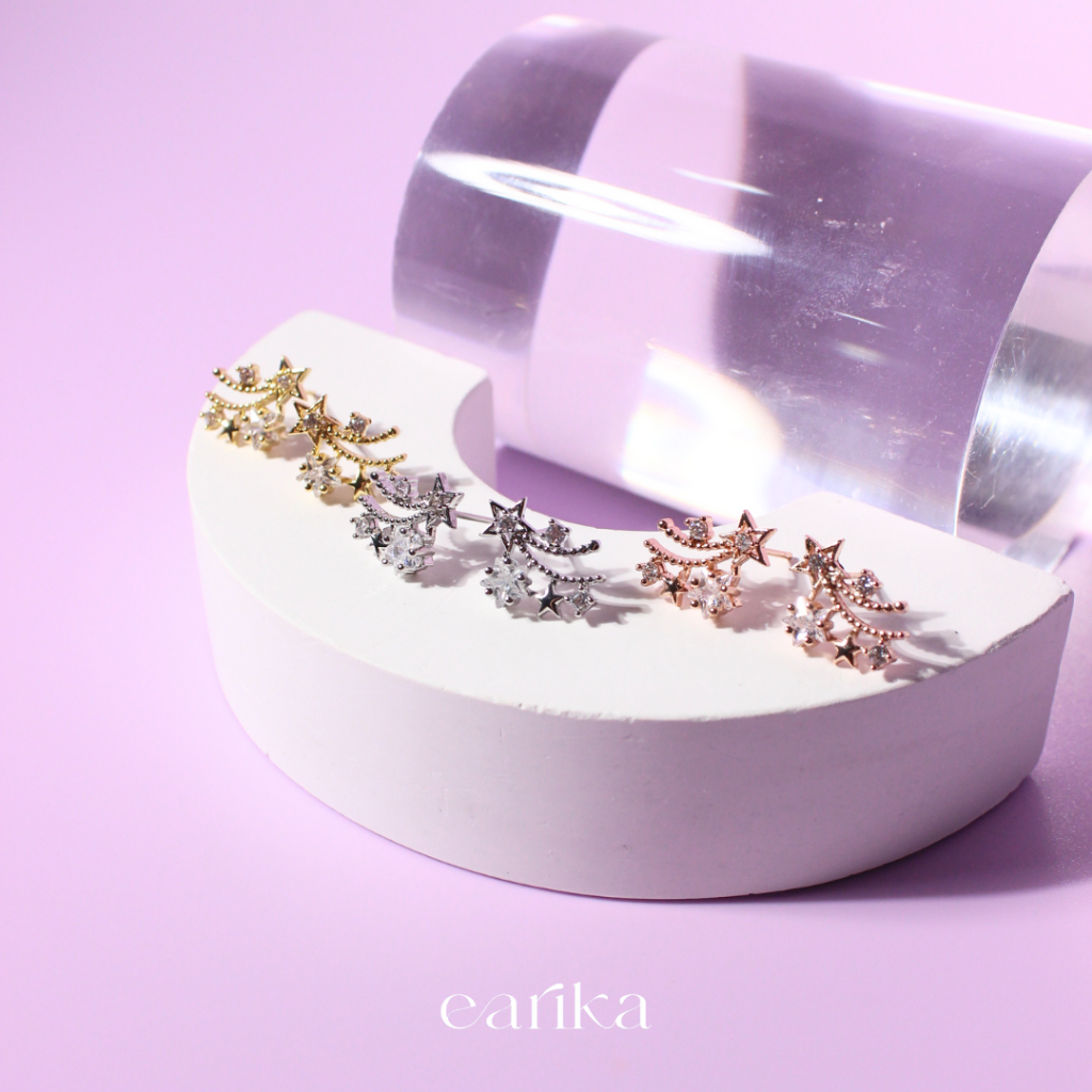 earika.earrings - crystal comet dust ต่างหูดาวหางก้านเงินแท้ ( มีให้เลือก 3 สี) เหมาะสำหรับคนแพ้ง่าย