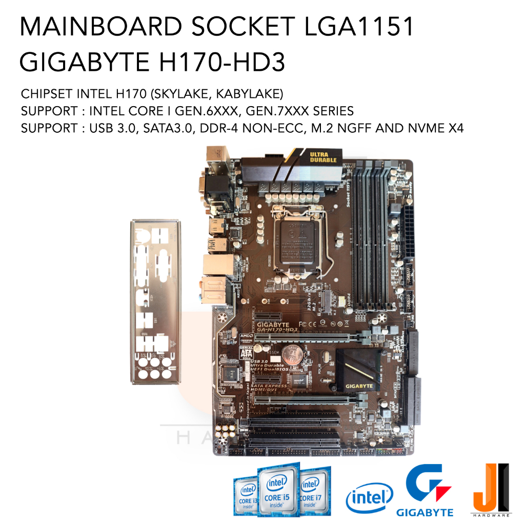 Mainboard Gigabyte H170-HD3 LGA1151 รองรับ Core i Gen.6XXX และ Gen.7XXX (มือสองสภาพดีมีการรับประกัน)