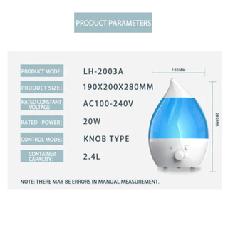 Tเครื่องทำความชื้นในครัวเรือนแบบอัลตราโซนิค2.4L หยดน้ำขนาดใหญ่เครื่องเพิ่มความชื้น Humidifier เงียบความชื้นหมอก เครื่องพ