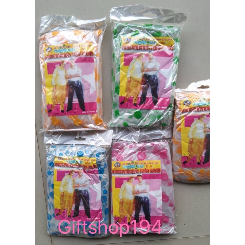no.2 ยกโหล 12 ตัว เสื้อกันฝนผู้ใหญ่แบบบาง ลายจุด คละสี