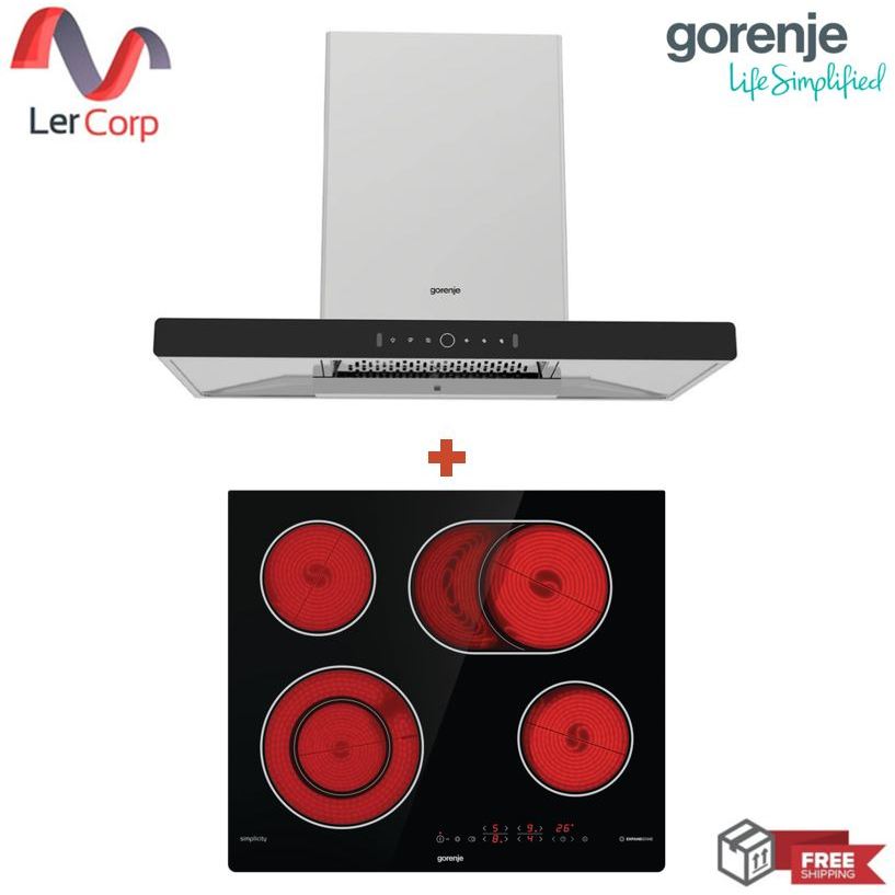 Gorenje) เครื่องดูดควันชนิดติดผนัง PWHT94XGB + เตาไฟฟ้าเซรามิคแบบติดตั้งฝัง รุ่น ECT643SYB