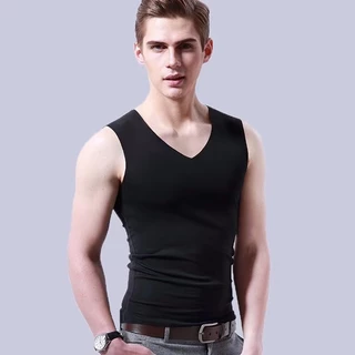 เสื้อกล้ามผู้ชาย เสื้อแขนกุด คอวี ระบายอากาศได้ดี ไร้ขอบ ผ้านุ่มผ้าลื่นบางเบา