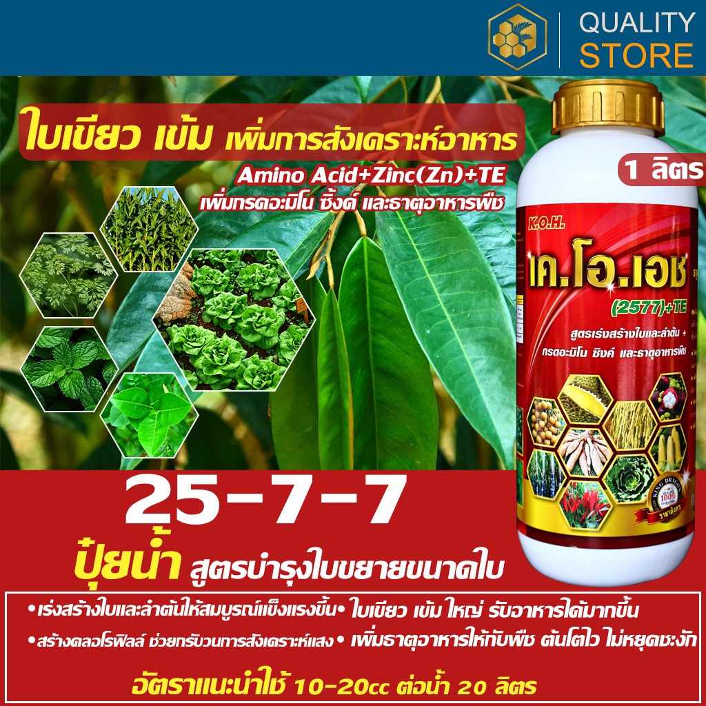 25-7-7 Liquid Fetilizer ปุ๋ยน้ำ 25-7-7 เค โอ เอช สูตรบำรุงใบ ขยายใบ ลำต้น กระตุ้นยอด ราก ใบเขียว หนา ใหญ่ ขนาด 1 ลิตร