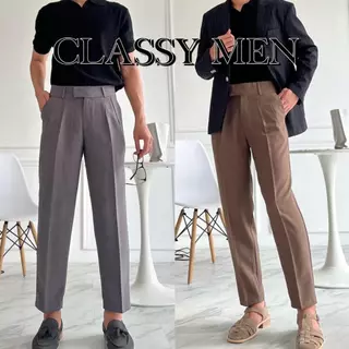 GUSSIC - Classy Men กางเกงลุคทำงานสไตล์ยุโรป ปลายตะขอยื่น ทรงขากระบอกเล็ก รุ่นขายดีทรงสวย ผ้าสโนว