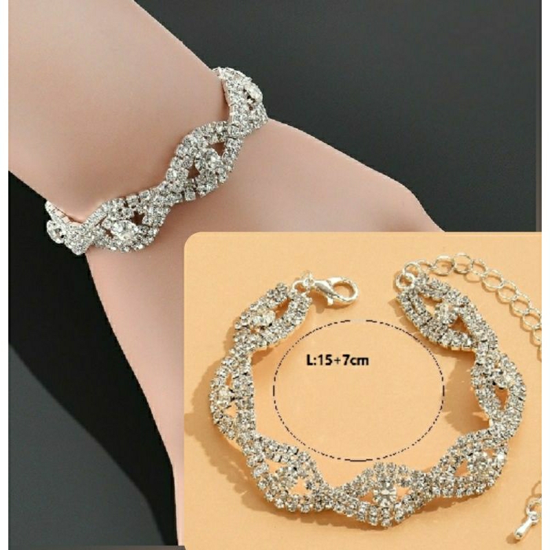 พร้อมส่ง สร้อยข้อมือเงินประดับคริสตัล กำไลเพชร สร้อยข้อมือเพชรคริสตัล สำหรับออกงาน ไปงานแต่ง เพื่อนเจ้าสาว ใส่กับชุดเดรส