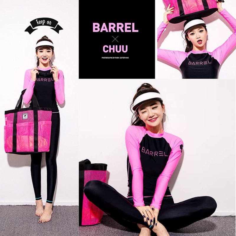 ♡𝗕𝗔𝗥𝗥𝗘𝗟♡{M-2XL}เซ็ทชุดดำน้ำ ชุดว่ายน้ำแขนยาว บาร์เรล(3ชิ้น)สีชมพู แนวสปอร์ต กันแดดกันยูวี