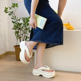 D813 รองเท้าส้นสูงหนา 6 ซม. รองเท้ายางพารา มี 4 สี