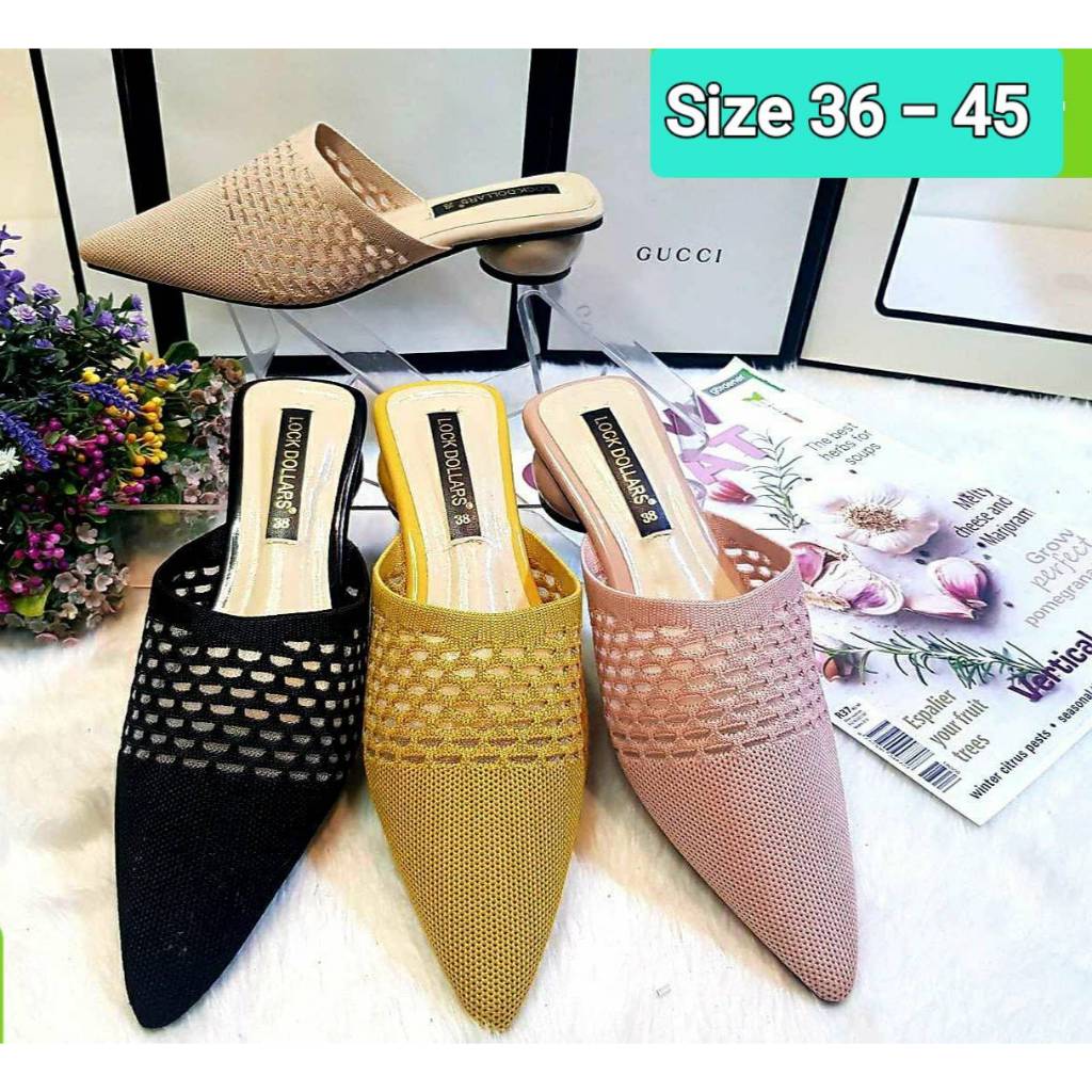 รองเท้าเปิดส้น ไซส์ใหญ่ แบบส้นกลม ส้นสูง 1 นิ้ว SIZe 36 - 45 Bigsize แบบผ้าไหมพรม ยืดตามเท้า สไตส์เกาหลี ไม่บีบรัดเท้าคะ