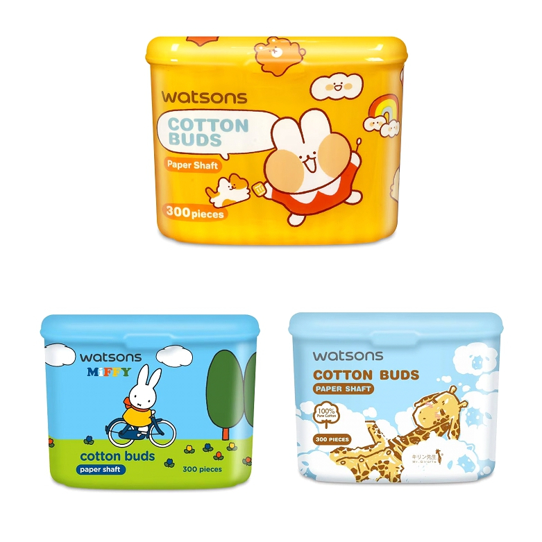 สุ่มลาย น่ารักทุกลาย WATSONS วัตสันสำลีก้านกระดาษ 300ก้าน. ( ดัลโกน่า , Mr. Giraffe , Miffy )